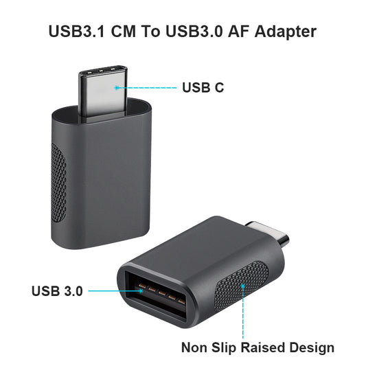 USB-A Female to USB-C Male Adapter (2-Pack)